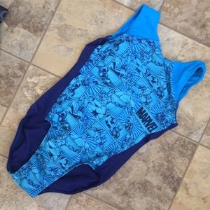 GK blue Marvel AXS leotard in excellent condition